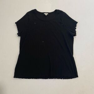 Terra & Sky Black Ribbed Lettuce Hem Top Women’s Plus 1X (16W–18W)